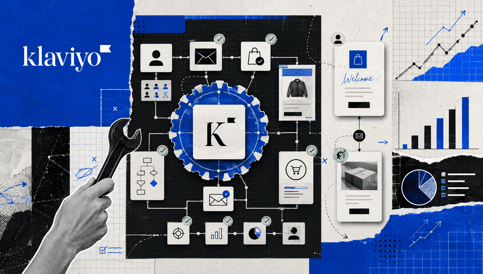 Klaviyo flow architecture diagram with welcome and post-purchase email sequences