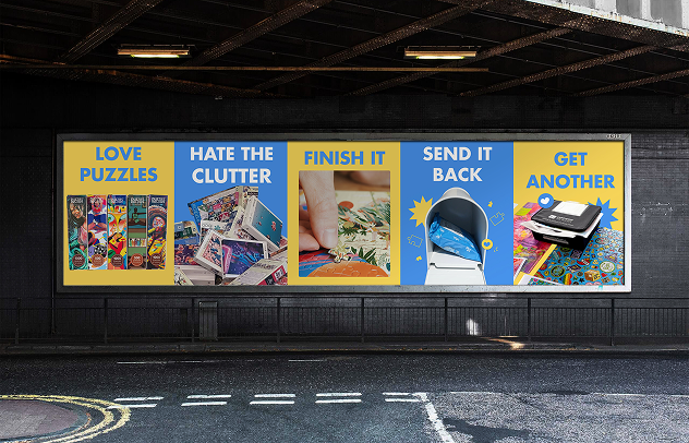 Static ad creative example — subway billboard style value proposition