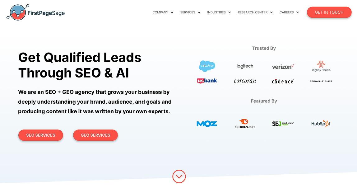 FirstPageSage agency's homepage